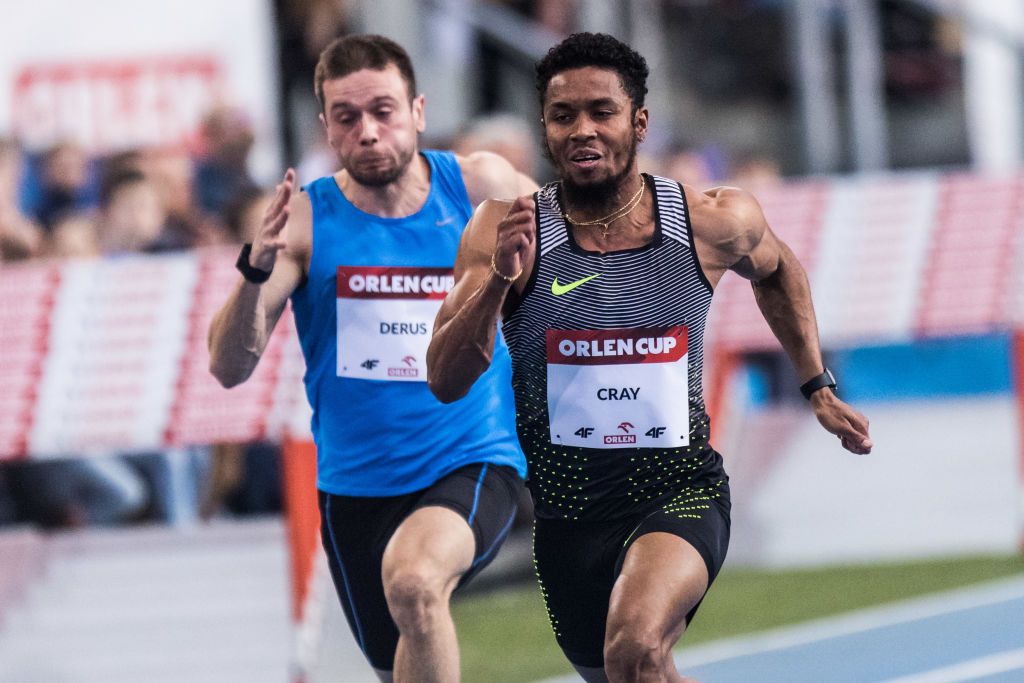 Michal Derus (POL), Eric Cray (PHI) during International Athletics Meeting Orlen Cup 2017 competition in Lodz, Poland, on 16 February, 2017. (Photo by Foto Olimpik/NurPhoto via Getty Images)