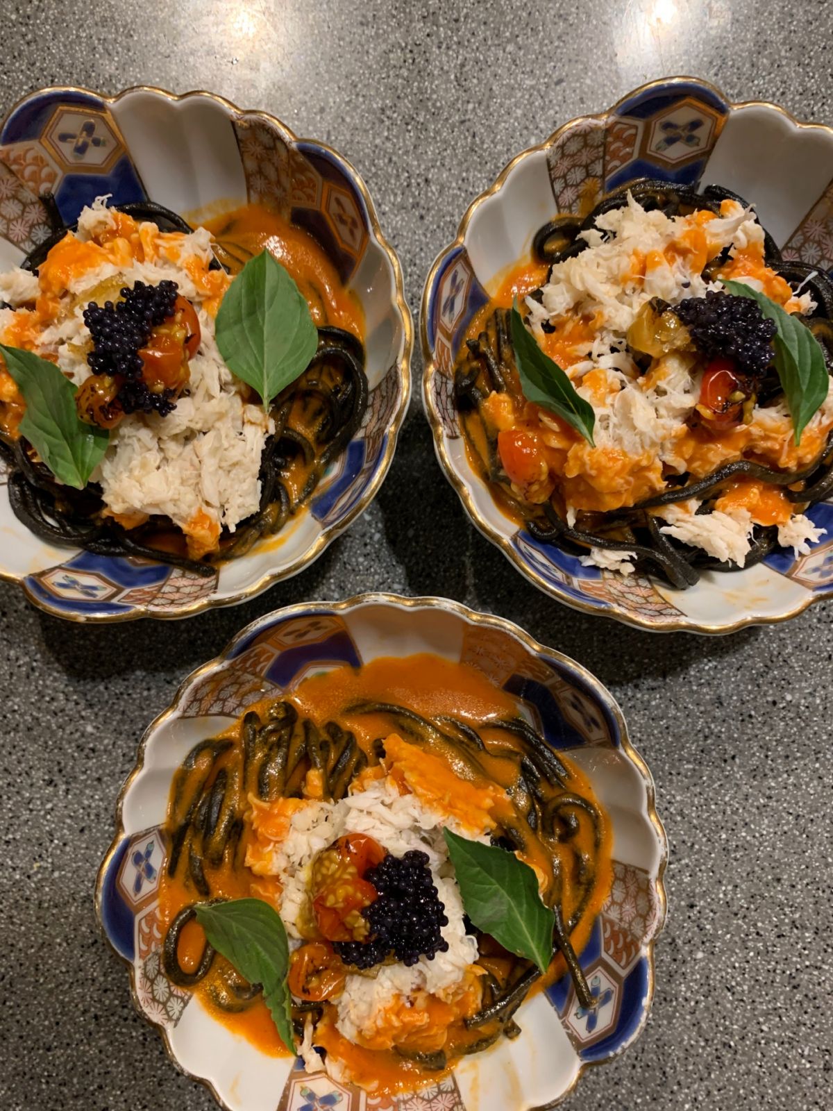 Mireia Dining crab pasta in tomato cream and caviar