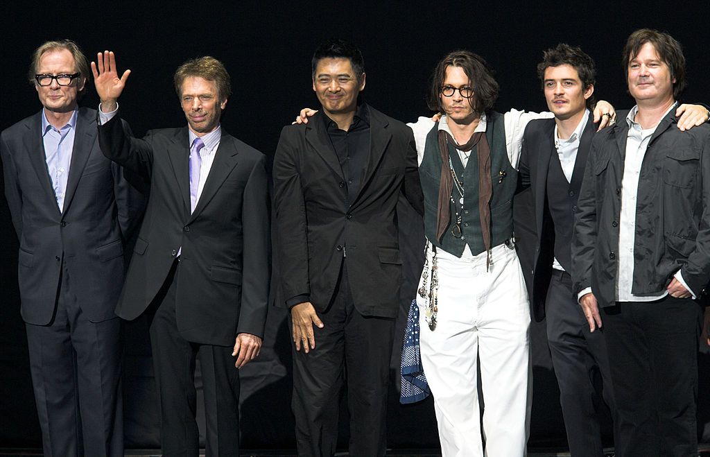 Bill Nighy, Jerry Bruckheimer, Producer, Yun-Fat Chow, Johnny Depp, Orlando Bloom and Gore Verbinski, Director (Photo by JIL Studio/FilmMagic)