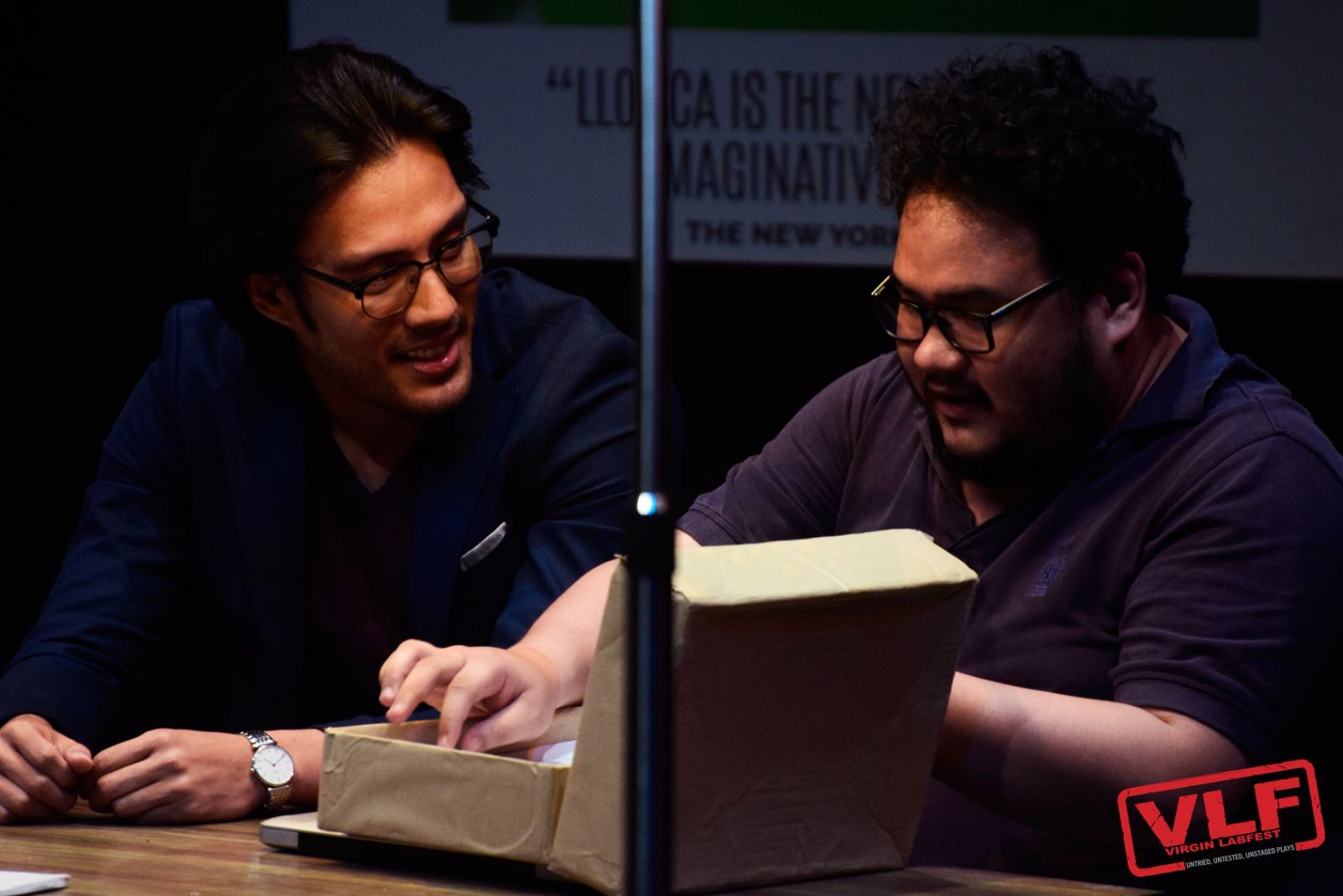 Rafa Siguion-Reyna (left) and Guelan Luarca in a scene from Carlo Vergara's "Edgar Allan Hemingway" at the Virgin Labfest 14 (Photo credit: Tanghalang Pilipino/Virgin Labfest/Facebook.com)