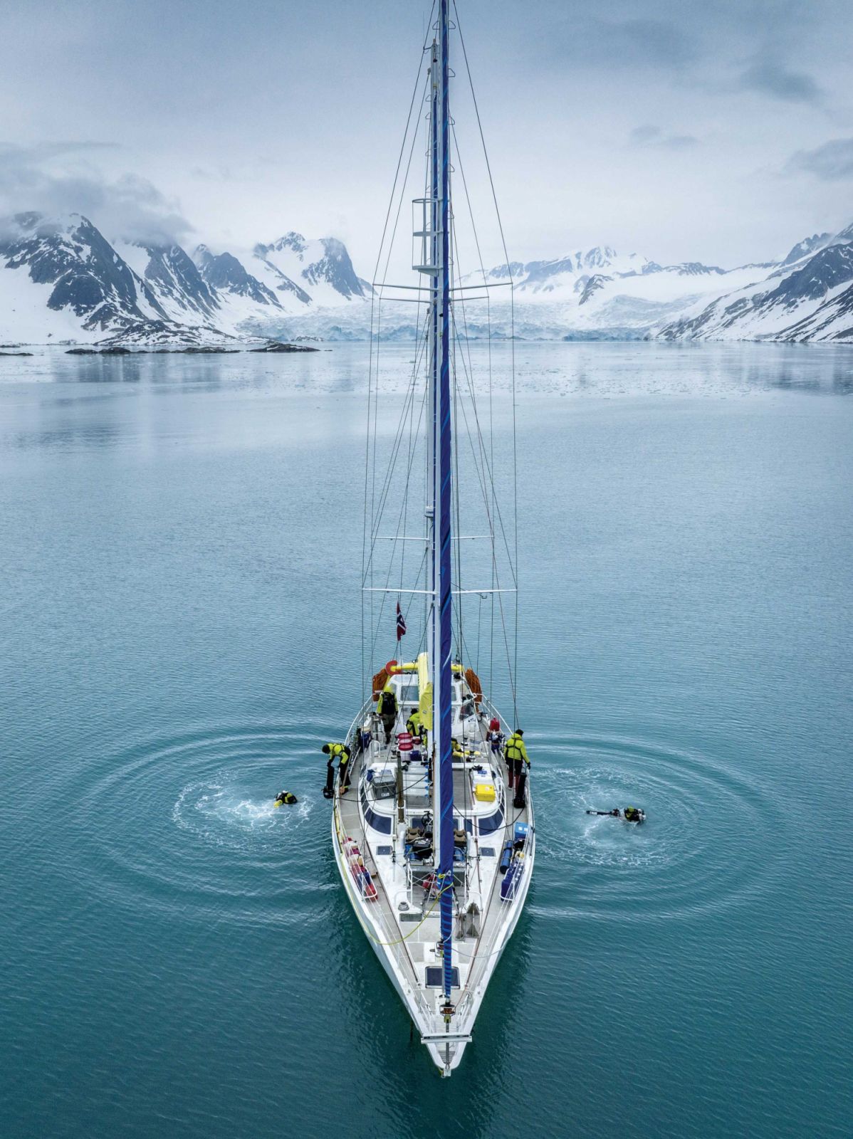The Under The Pole team sailing the Svalbard Archipelago, where temperatures drop beyond -30°C
