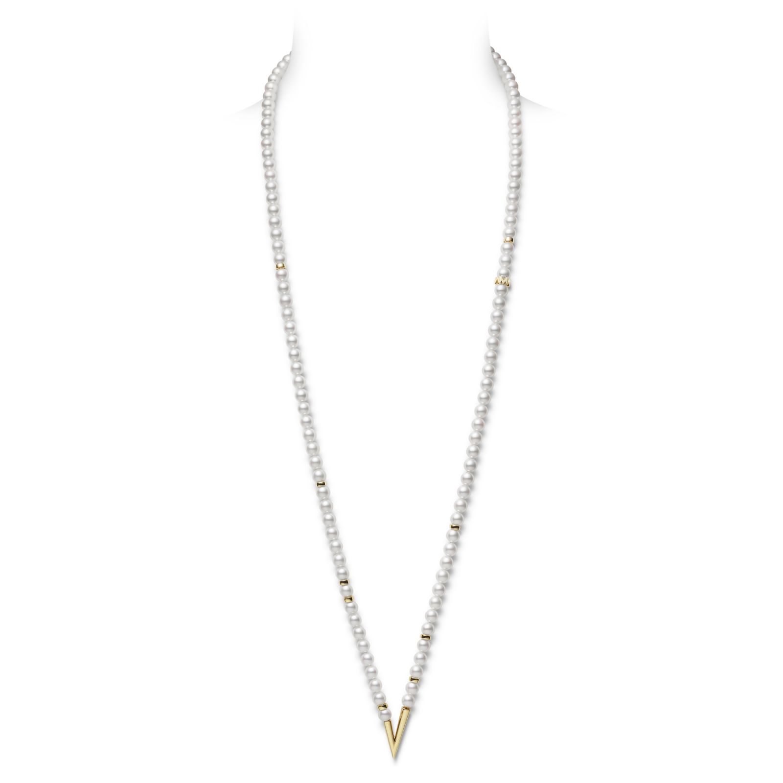 V Code系列18K 黃金珍珠項鍊,搭配日本 Akoya 珍珠約6.5mm ,參考價格NT$264,000。(Photo:Mikimoto)