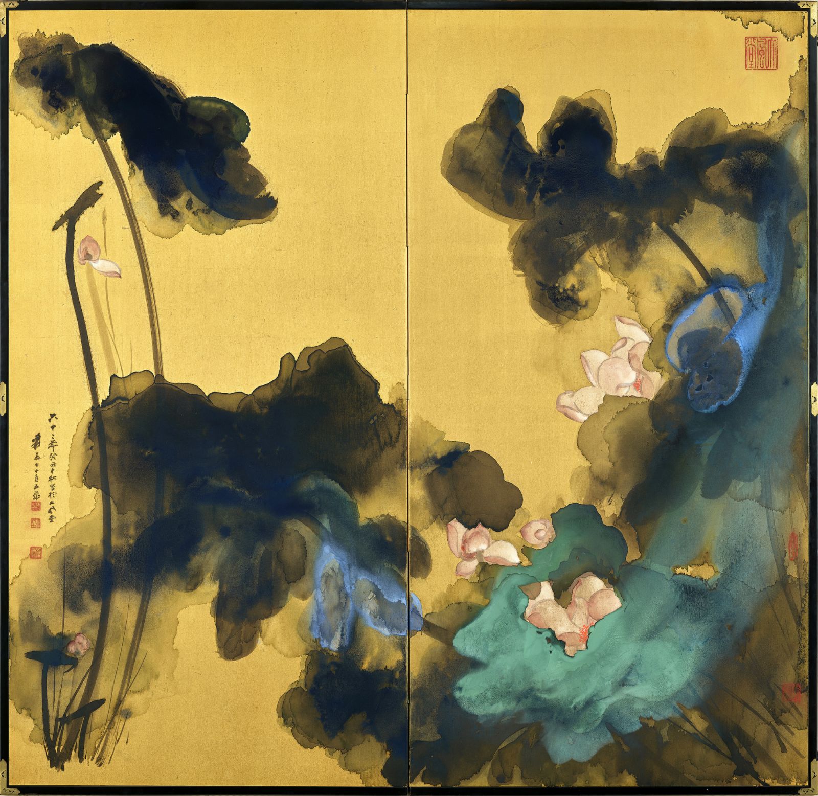 Zhang Daqian's Pink Lotus on Gold Screen (1973) (Photo: courtesy Sotheby's)