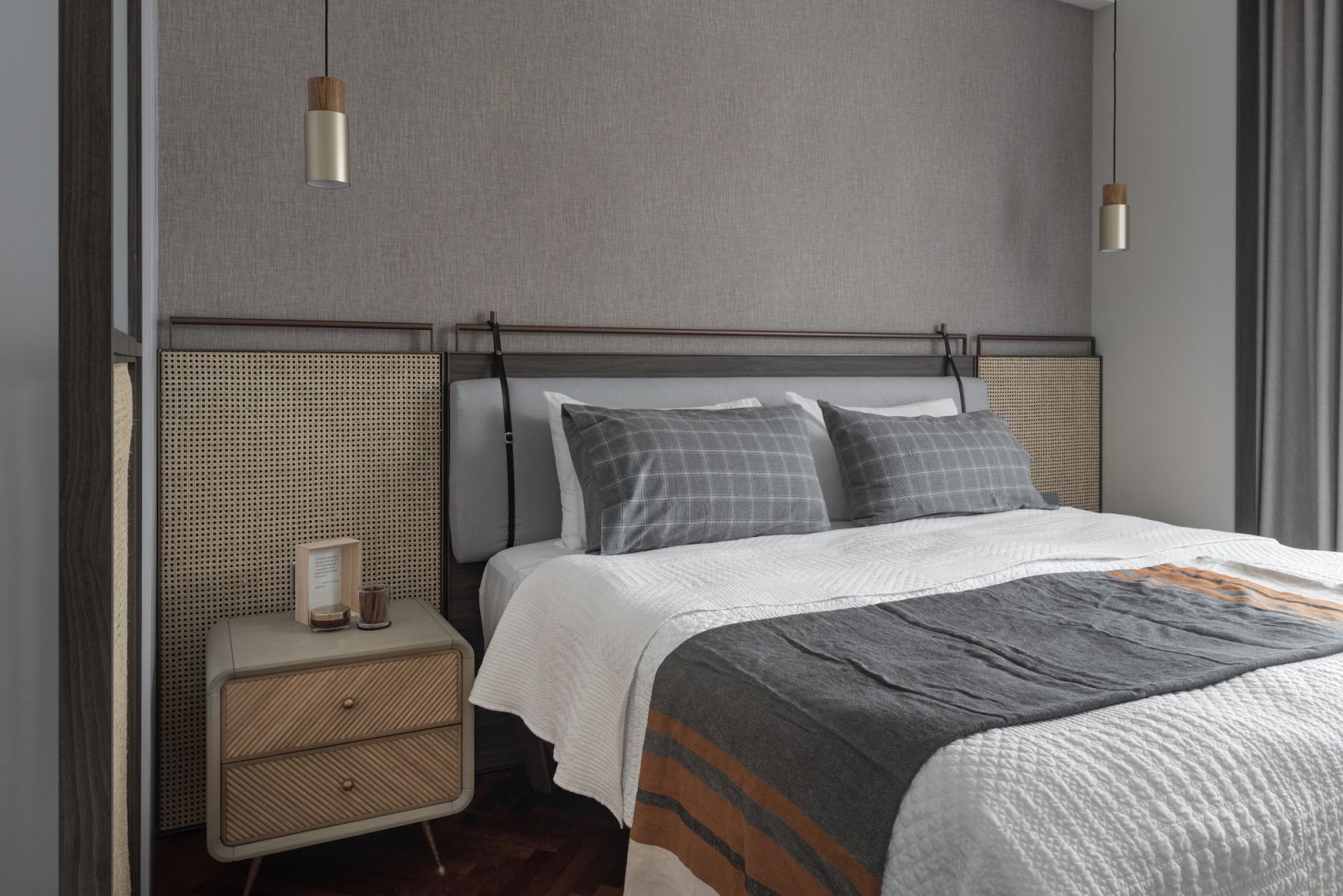 Woven rattan features heavily