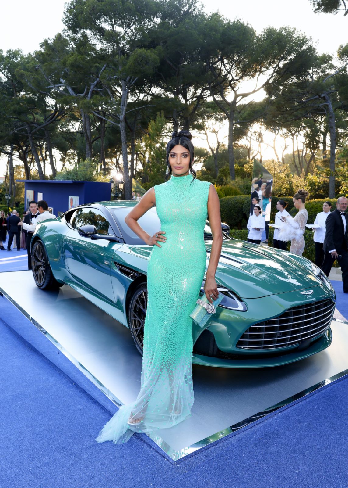 CAP D'ANTIBES, FRANCE - MAY 25: Farhana Bodi is pictured with the new Aston Martin DB12 during the amfAR Cannes Gala 2023 at Hotel du Cap-Eden-Roc on May 25, 2023 in Cap d'Antibes, France. (Photo by Jacopo M. Raule/Getty Images for Aston Martin)