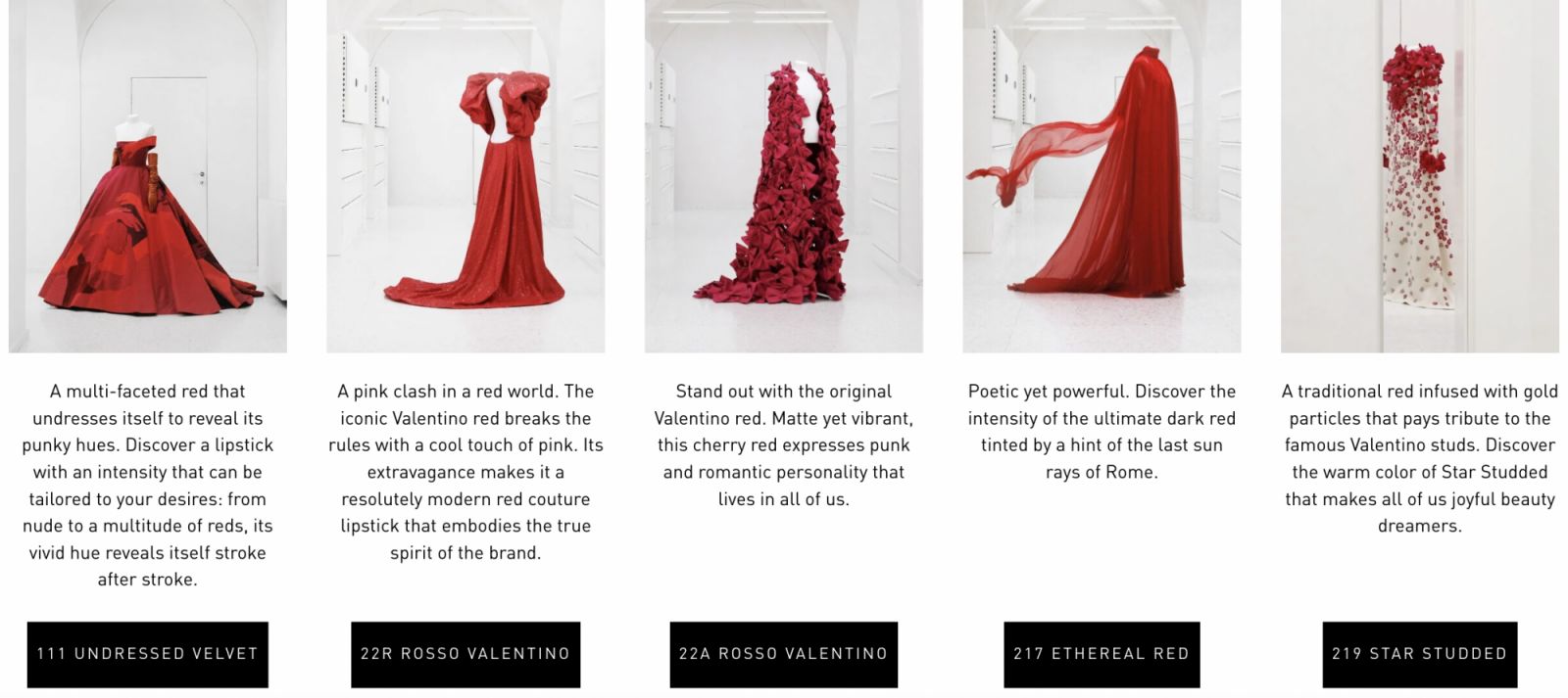 Valentino口紅推薦5個經典紅色,靈感來自Valentino禮服設計。Photo:valentino-beauty.us