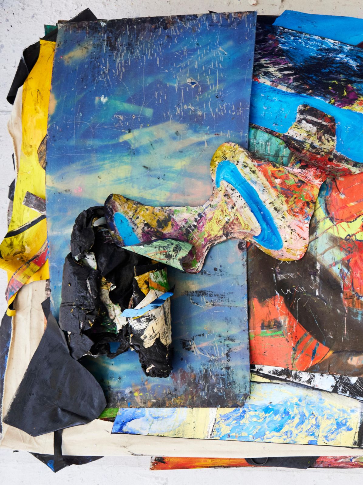dried paint scraps, "oil skins", and other materials found in Otero's studio (Photo: Winnie Au)