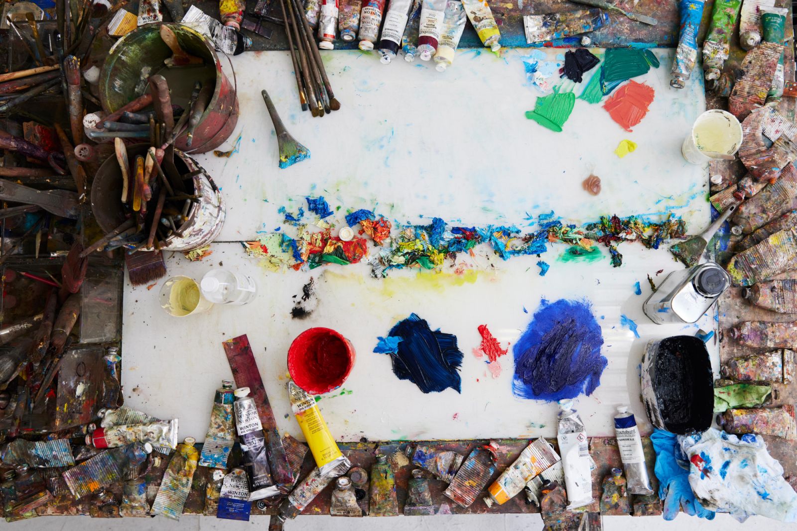 An array of. paints and tools at Otero's studio (Photo: Winnie Au)