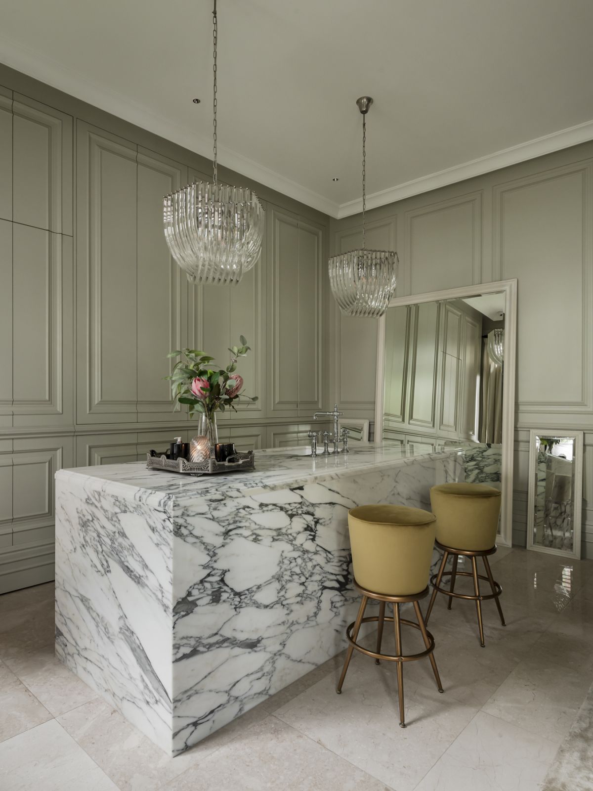 A marble island was included in the dining room