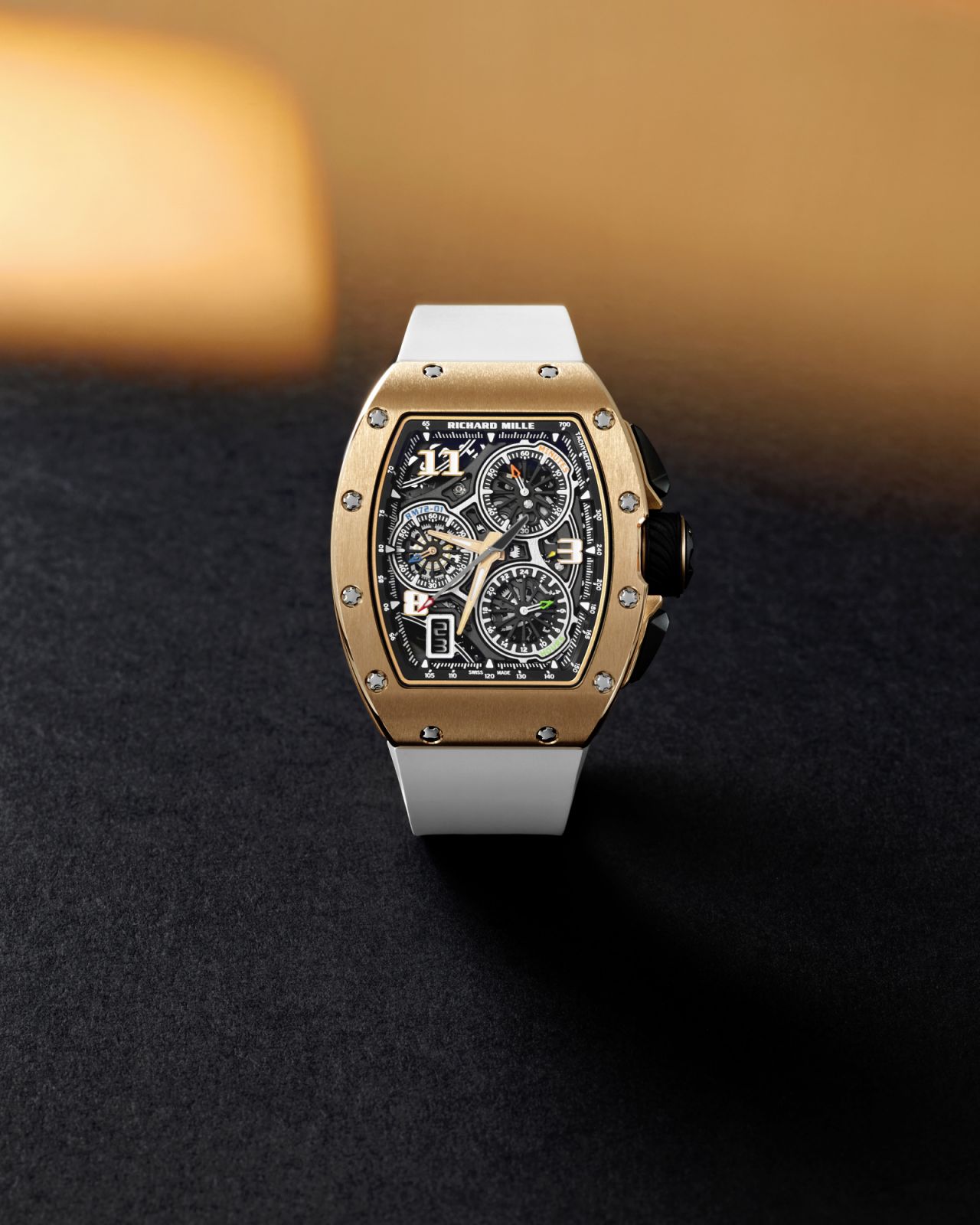 RM 72-01 Lifestyle自製機芯計時碼錶醒目的面盤語彙。（Photo：Richard Mille）