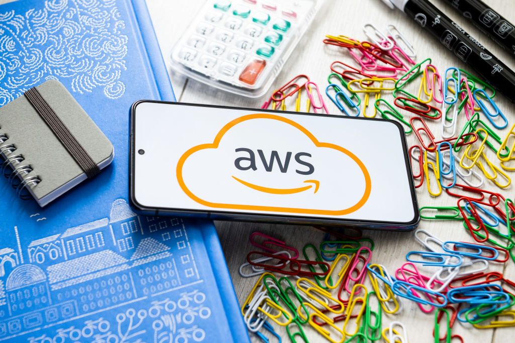 POLAND - 2023/03/07: In this photo illustration a Amazon AWS logo seen displayed on a smartphone. (Photo Illustration by Mateusz Slodkowski/SOPA Images/LightRocket via Getty Images)