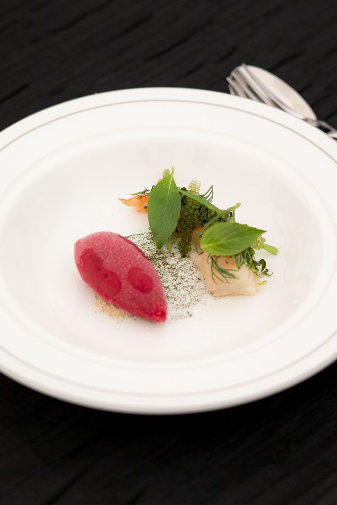 Prawn, seaweed, beetroot and chilli by chef Ton