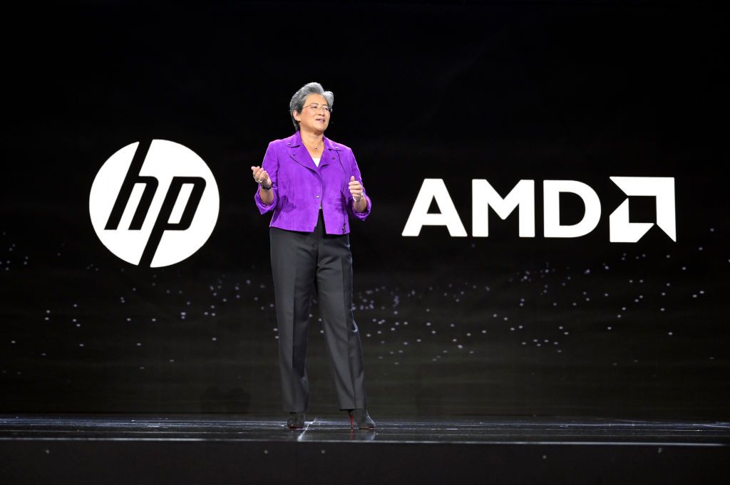 LAS VEGAS, NEVADA - JANUARY 04: AMD Chair and CEO Dr. Lisa Su delivers a keynote address at CES 2023 at The Venetian Las Vegas on January 04, 2023 in Las Vegas, Nevada. CES, the world's largest annual consumer technology trade show, runs from January 5-8 and features about 3,100 exhibitors showing off their latest products and services to more than 100,000 attendees. (Photo by David Becker/Getty Images)