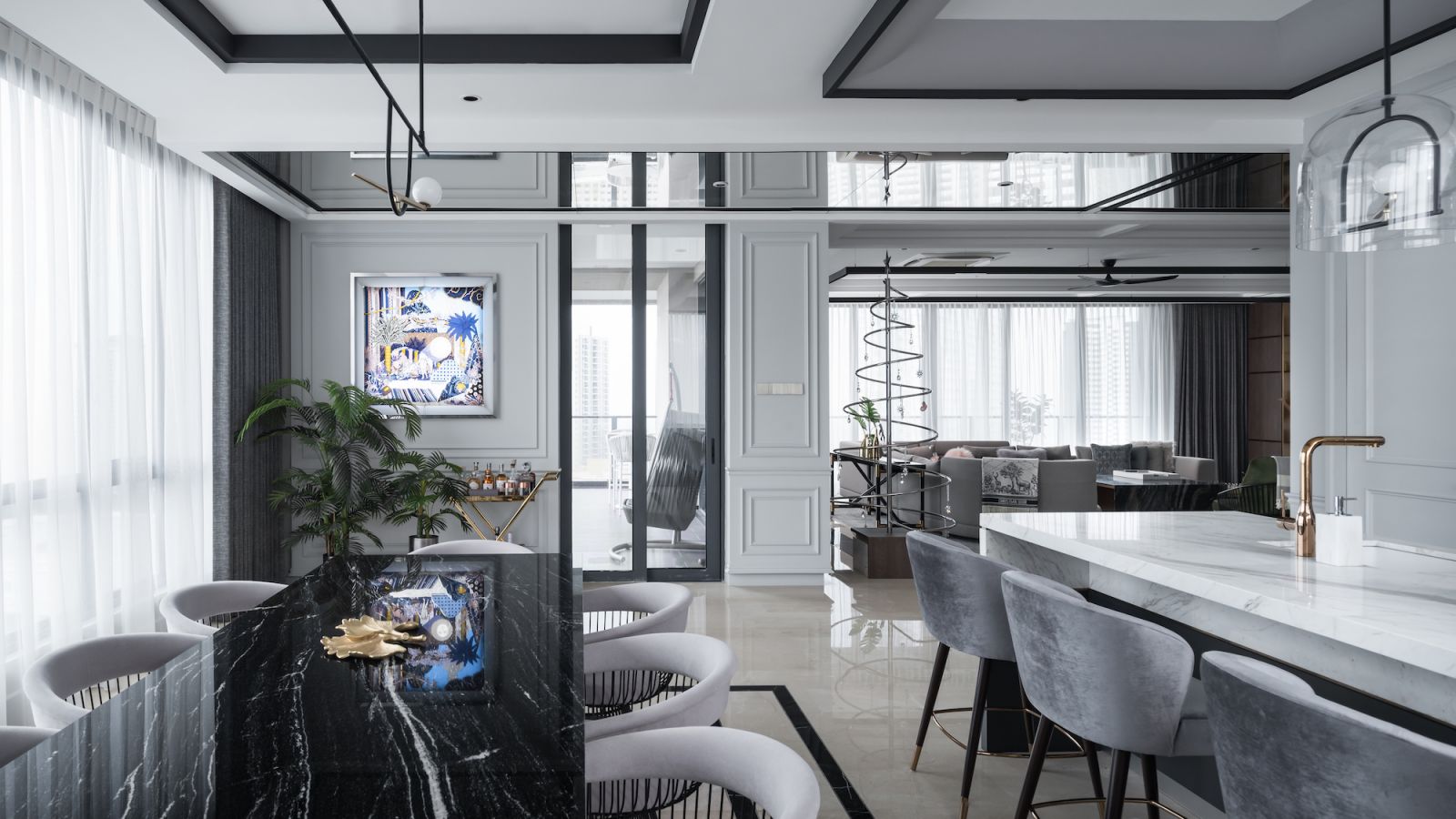The open plan living spaces