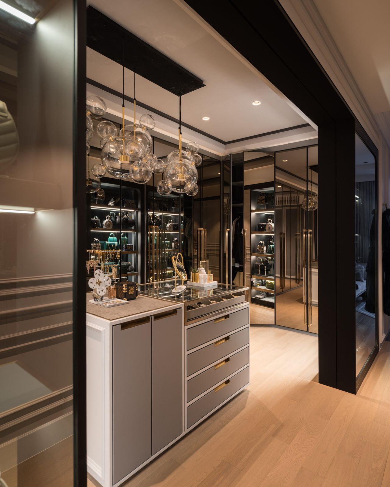 The glamorous walk-in wardrobe