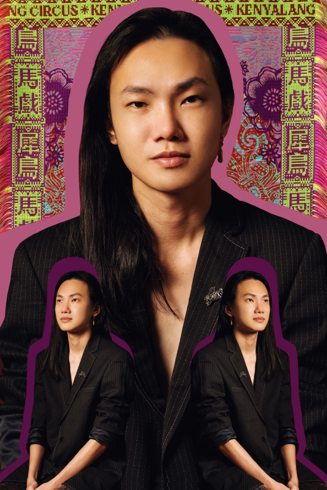 A collage of Marcus Kueh and his art
