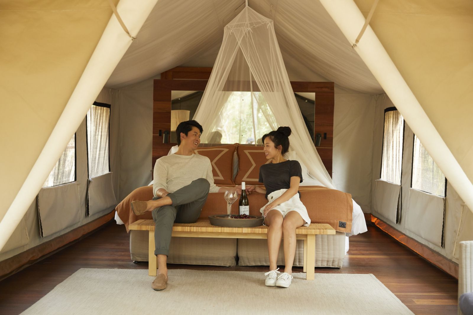 The interior of a tent at Paperbark Camp (Photo: Destination NSW)