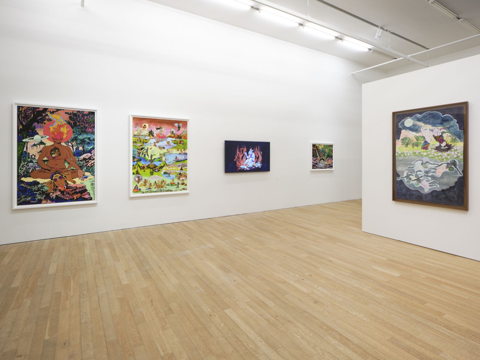 Installation view of Chitra Ganesh's works at 'Myth Makers - Spectrosynthesis III' 2023 (Photo: courtesy Tai Kwun)