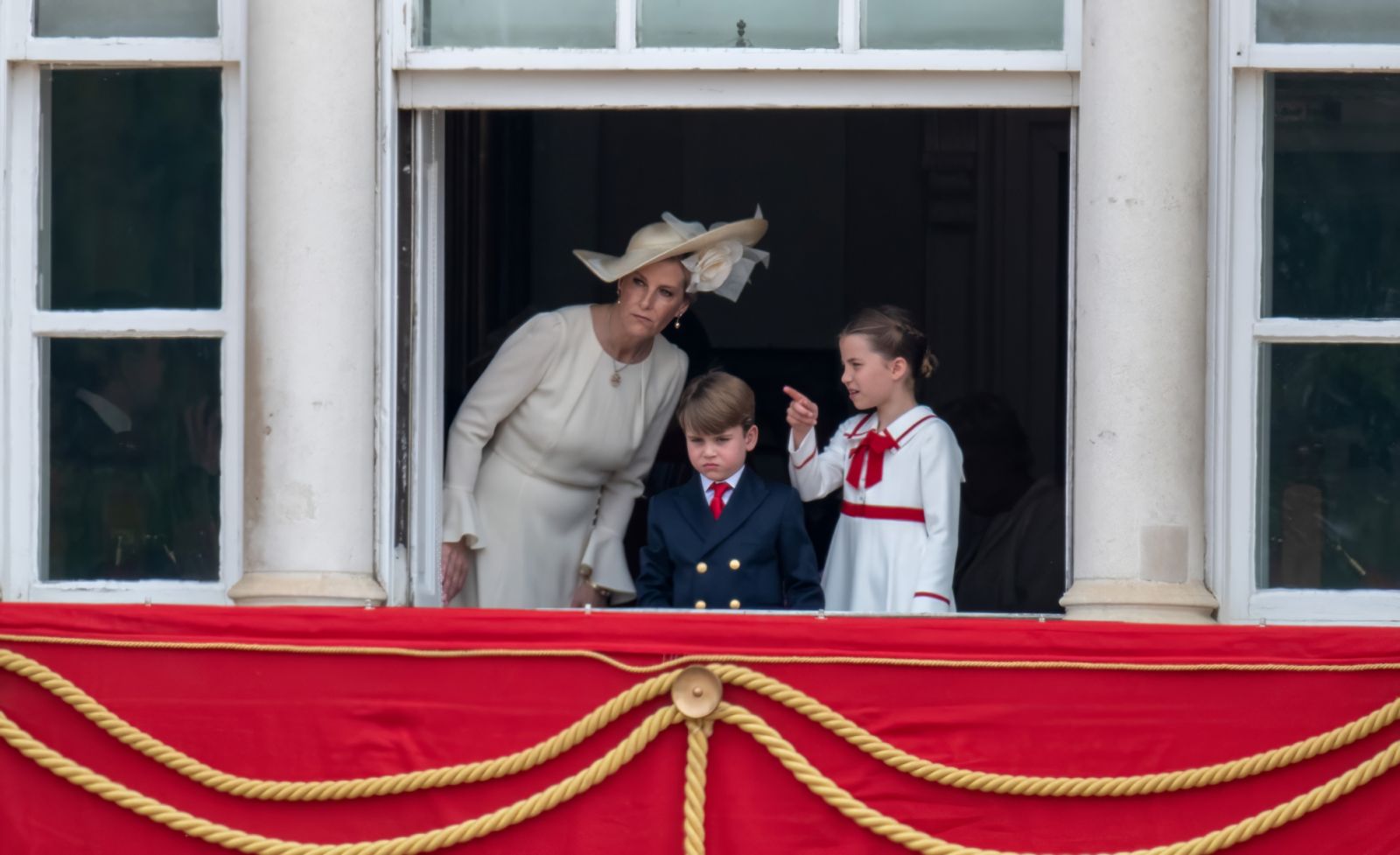 LONDON, ENGLAND - JUNE 17: Sophie, Duchess of Edinburgh, Prince Louis of Wales, Princess Charlotte of Wales during Trooping the Colour on June 17, 2023 in London, England. Trooping the Colour is a traditional parade held to mark the British Sovereign's official birthday. It will be the first Trooping the Colour held for King Charles III since he ascended to the throne. (Photo by Antony Jones/Getty Images)