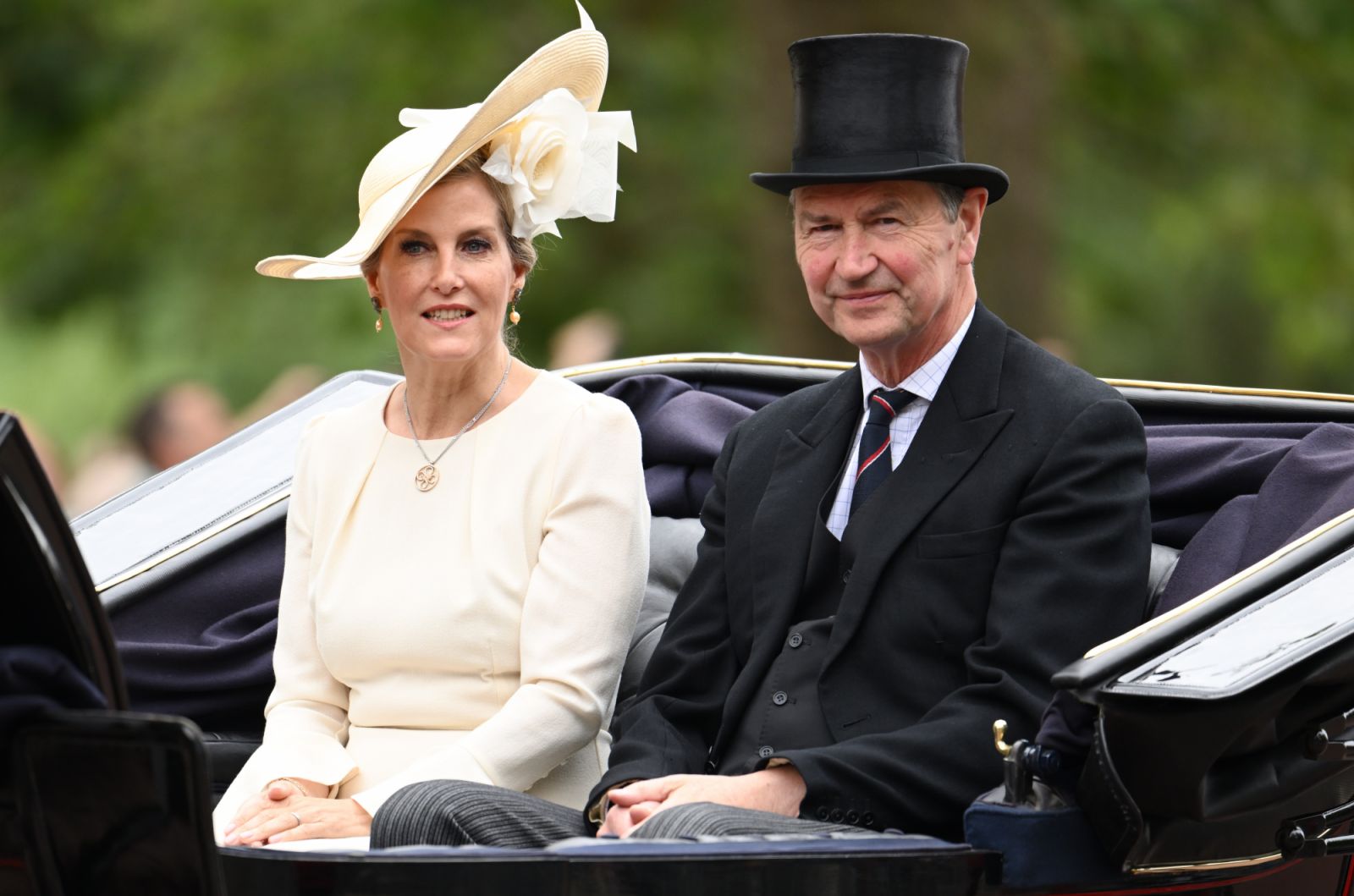 LONDON, ENGLAND - JUNE 17: Sophie, Duchess of Edinburgh and Timothy Laurence are seen during Trooping the Colour on June 17, 2023 in London, England. Trooping the Colour is a traditional parade held to mark the British Sovereign's official birthday. It will be the first Trooping the Colour held for King Charles III since he ascended to the throne. (Photo by Karwai Tang/WireImage)