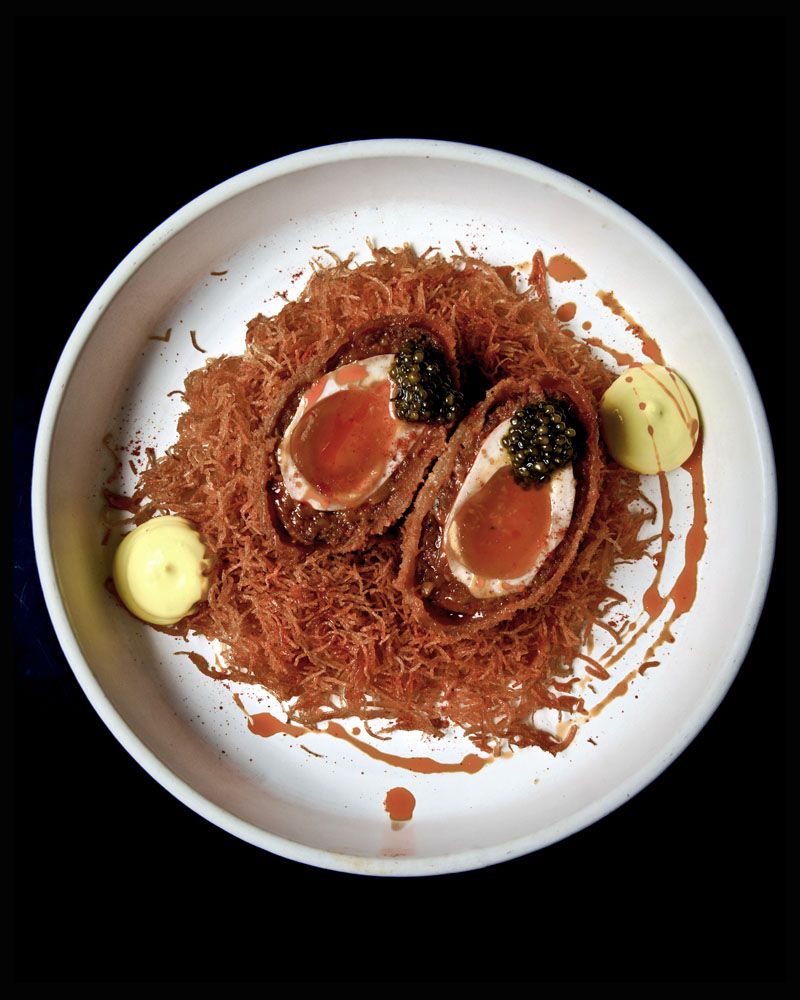 Wagyu Scotch eggs caviar at Revolver