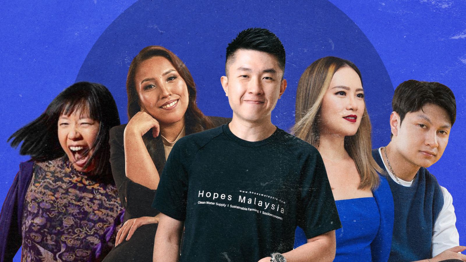 2023 Gen.T honourees: Krizia Li, Joie Cruz, Sam Lee, Sabrina Ho and Gamma Thohir (Illustration: Raphael Quiason)