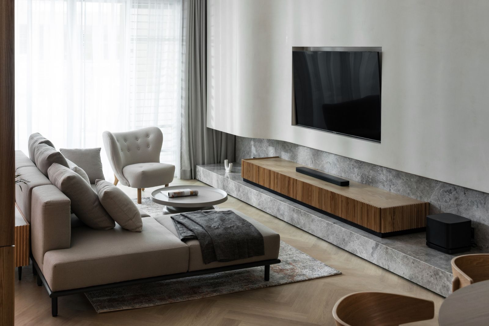 Muted colour palette in the living room