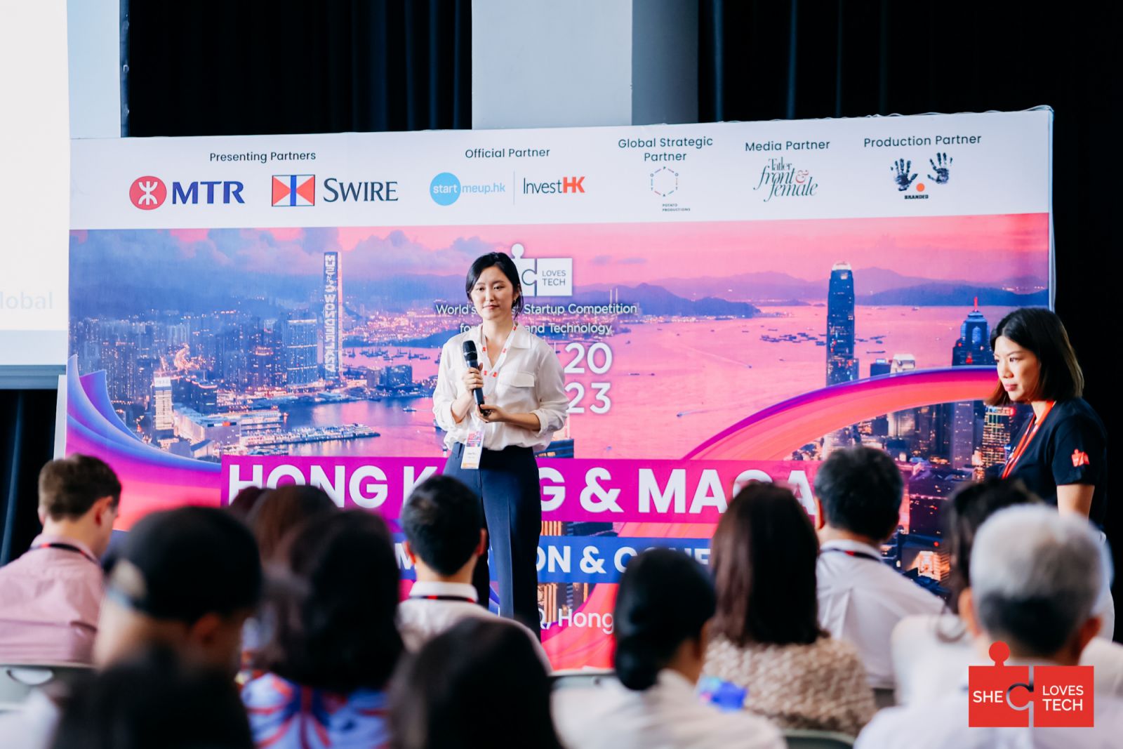 Clare Park,  co-founder and managing director of Tagee (Global Studio), takes the stage (Photo: courtesy of She Loves Tech)