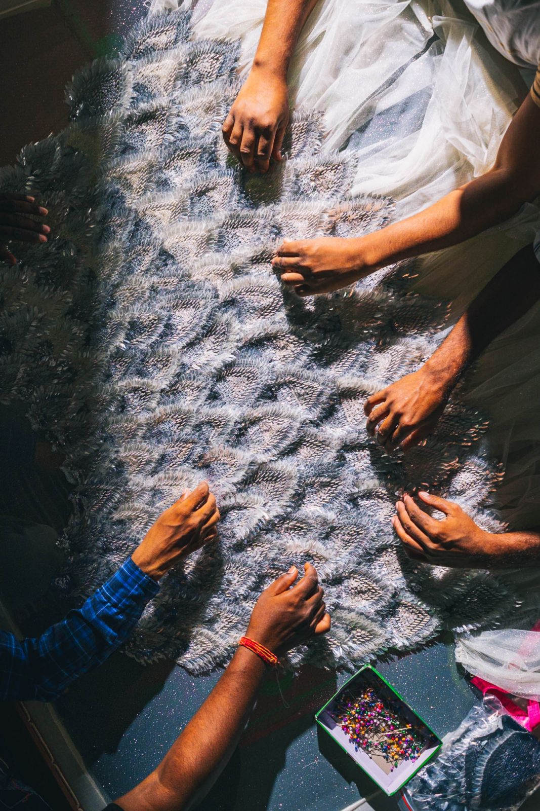 Artisans working on a piece from Mishra’s new collection, which is to debut at Paris Couture Week this July (Photo: courtesy of Athul Prasad)