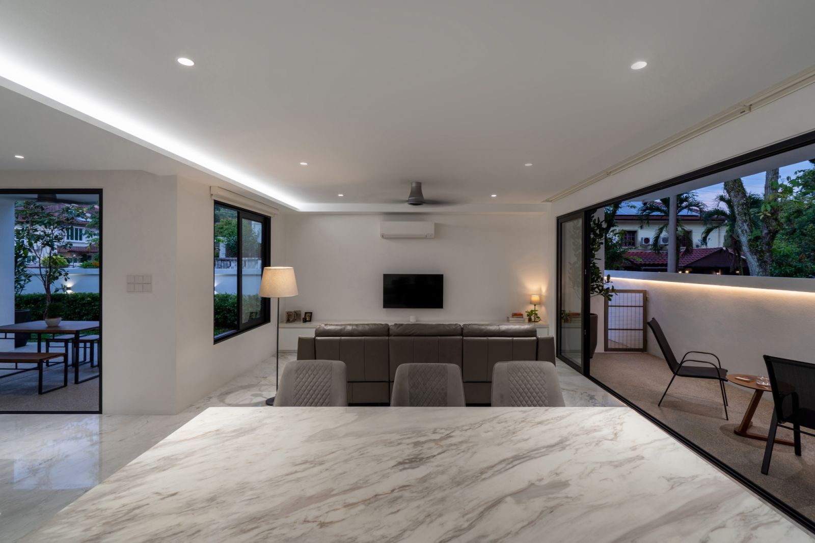 The house takes on a softness in the evening