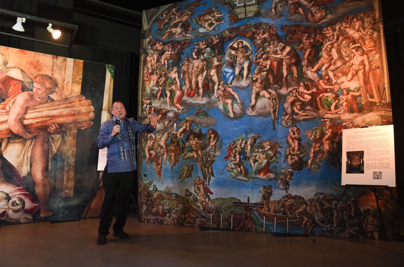 Martin Biallas gives a walkthrough about Michelangelo’s “The Last Judgment” at the Sistine Chapel Exhibition located in Estancia Mall, Capitol Commons