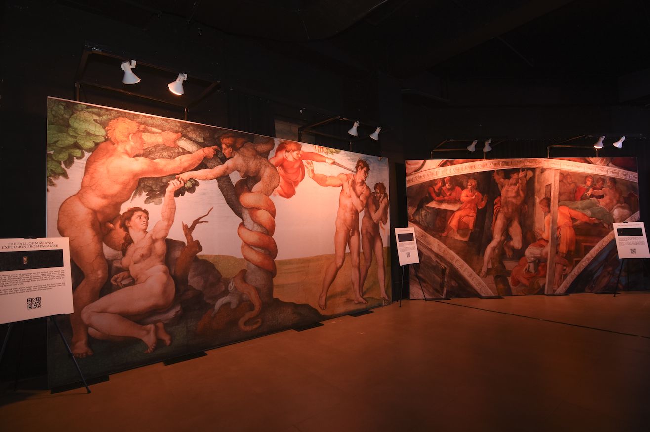Michelangelo’s “The Fall of Man and Expulsion from Paradise” and “Haman’s Punishment” at the Sistine Chapel Exhibition located in Estancia Mall, Capitol Commons