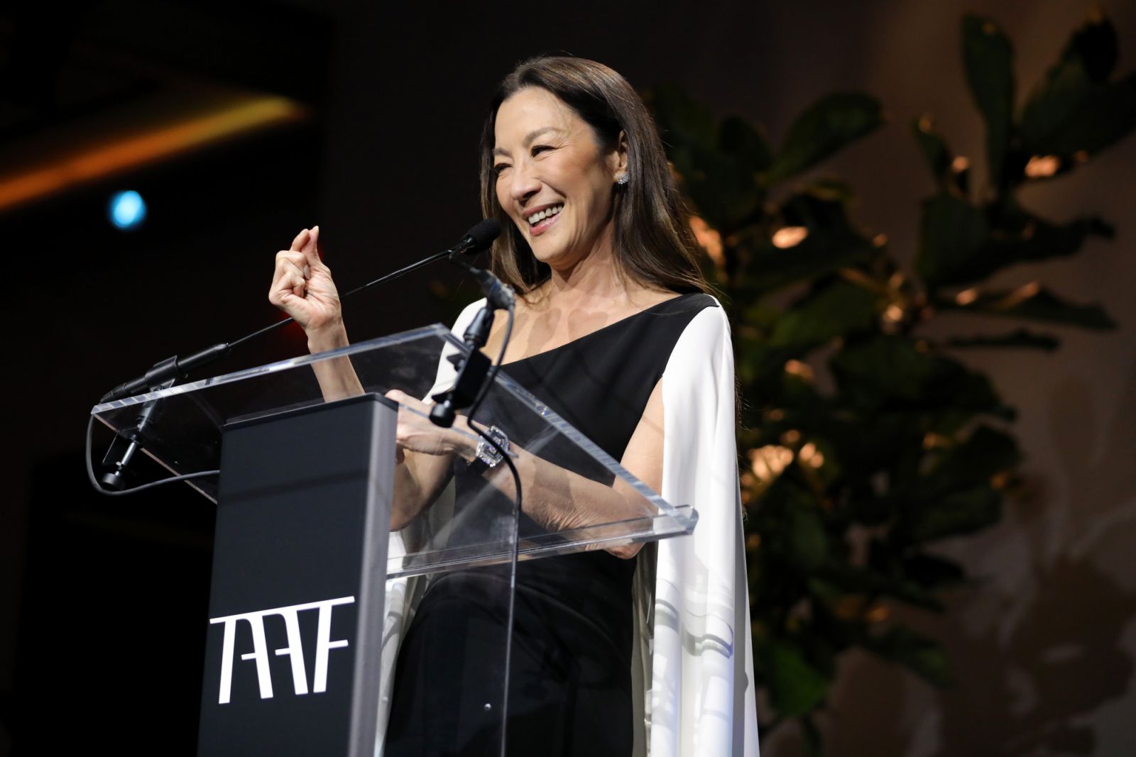 Michelle Yeoh speaks onstage at the TAAF Heritage Heroes Awards Dinner at The Glasshouse on May 05, 2023 in New York City. (Photo by JP Yim/Getty Images for The Asian American Foundation)