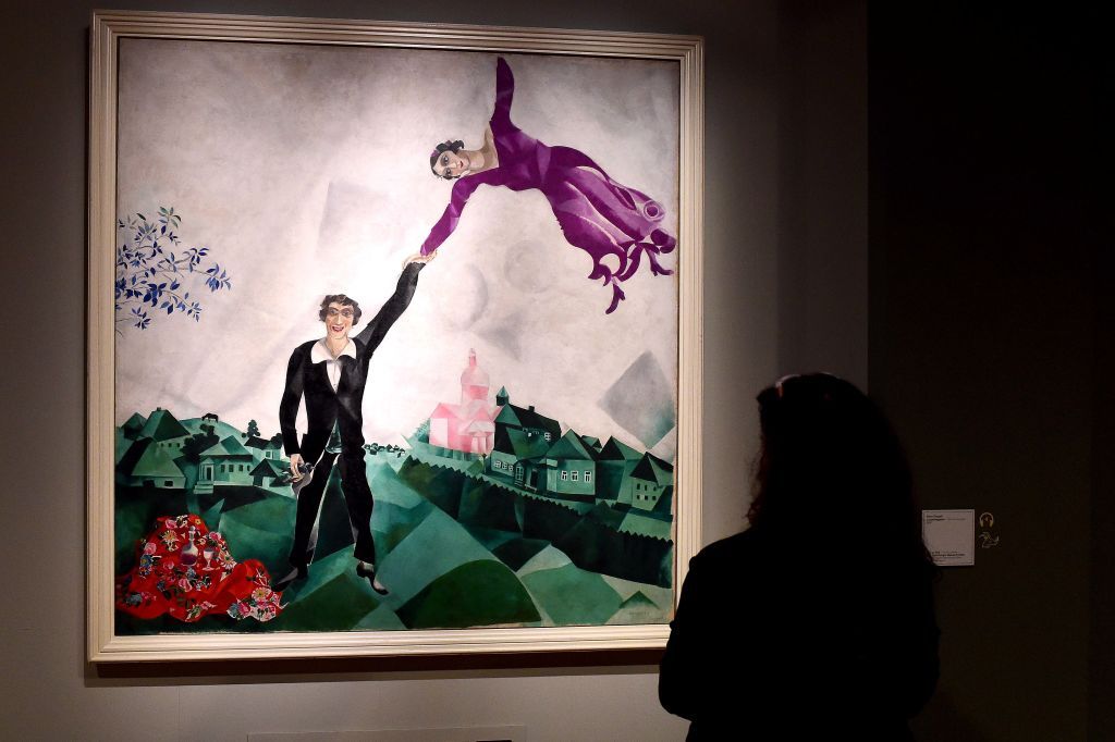 ROVIGO, ITALY - SEPTEMBER 18: The "Promenade" masterpiece of the french-russian artist Marc Chagall "Anche La Mia Russia Mi AmerÃ  "Even My Russia Will love Me" exhibition preview at Palazzo Roverella on September 18, 2020 in Rovigo, Italy. (Photo by Roberto Serra - Iguana Press/Getty Images)