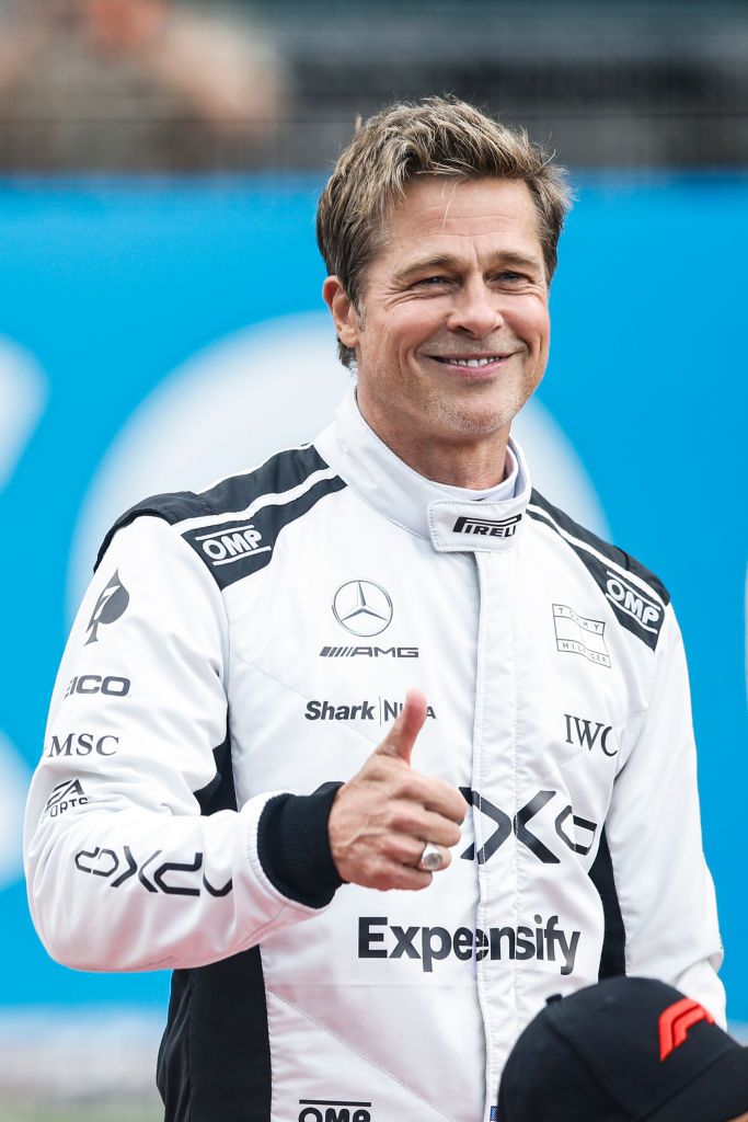 Brad Pitt, representing the fictional driver Sonny Hayes, Apex APXGP, portrait during the Formula 1 Aramco British Grand Prix from 6th to 9th July of 2023. On the Silverstone Circuit, in Silverstone, United Kingdom. (Photo by Gongora/NurPhoto via Getty Images)