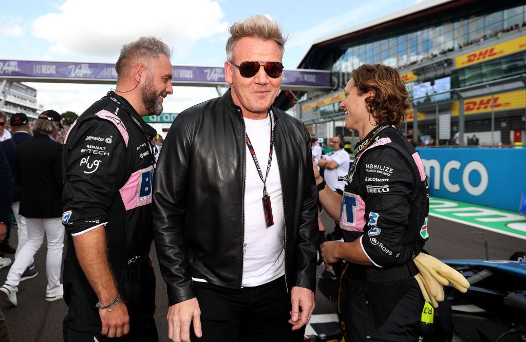 NORTHAMPTON, ENGLAND - JULY 09: Gordon Ramsey walks on the grid during the F1 Grand Prix of Great Britain at Silverstone Circuit on July 09, 2023 in Northampton, England. (Photo by Ryan Pierse/Getty Images)