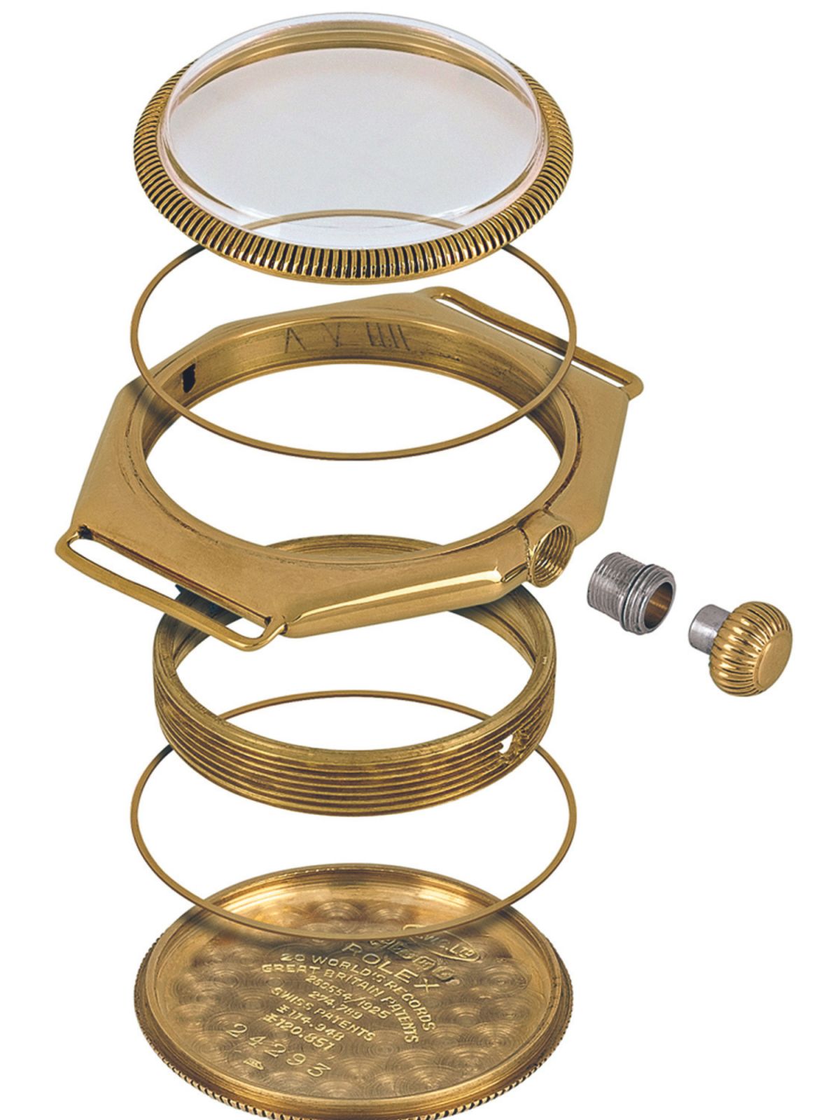 Exploded view of the Oyster case (1926) (Photo: courtesy of Rolex)