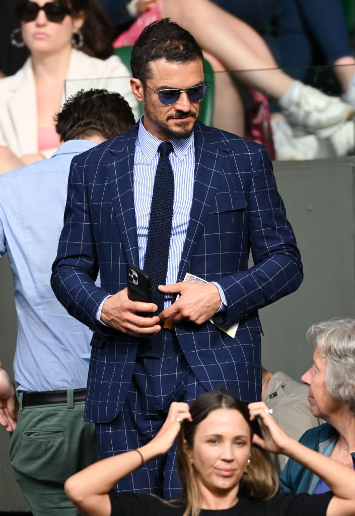 LONDON, ENGLAND - JULY 05: Orlando Bloom attends day three of the Wimbledon Tennis Championships at All England Lawn Tennis and Croquet Club on July 05, 2023 in London, England. (Photo by Karwai Tang/WireImage)