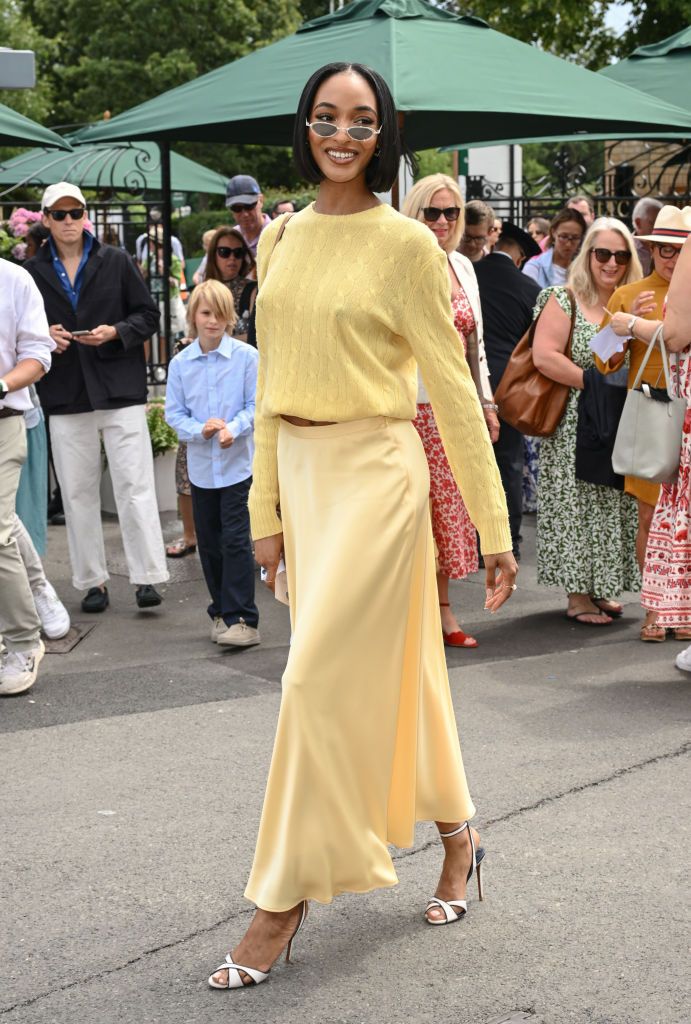 LONDON, ENGLAND - JULY 09: Jourdan Dunn attends day seven of the Wimbledon Tennis Championships at the All England Lawn Tennis and Croquet Club on July 09, 2023 in London, England. (Photo by Karwai Tang/WireImage)