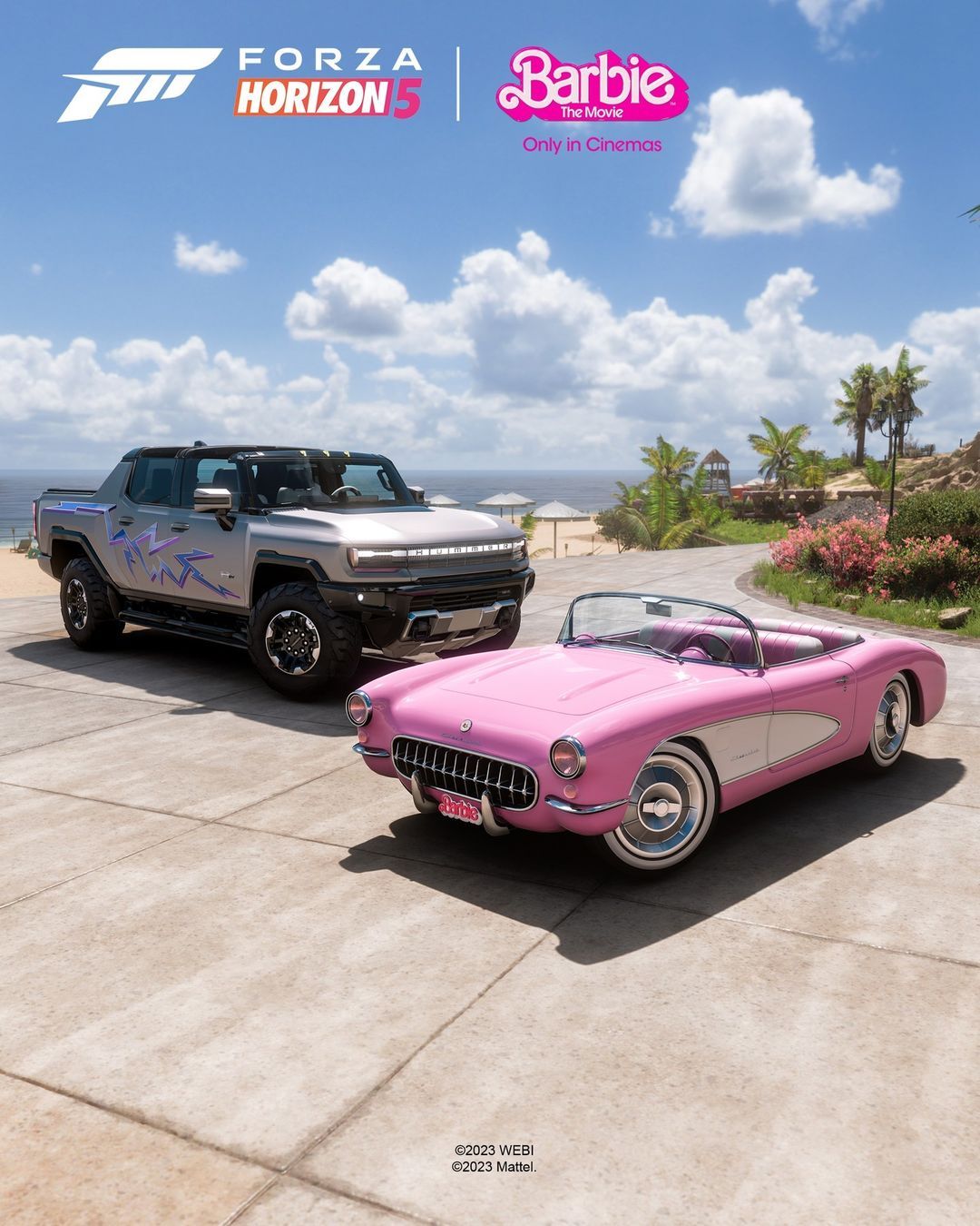”Barbie… in Forza?? Check your Message Center today to receive the very special 1956 Chevrolet ’Barbie Movie’ Corvette EV and Ken’s 2022 GMC ’Barbie Movie’ HUMMER EV Pickup, now available for download!” (Photo: Instagram / @forzahorizonofficial)