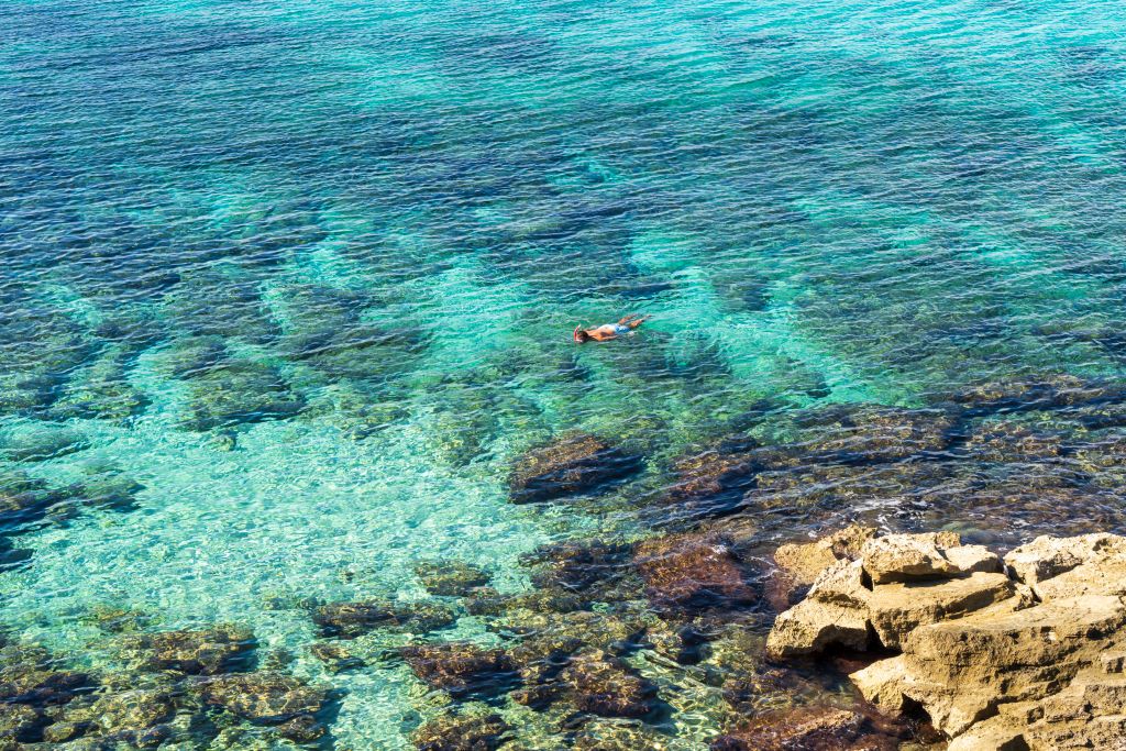 Seascape, Calo Des Mort, Snorkeling, Balearic Islands, Formentera, Spain. (Photo by: Mauro Flamini/REDA&CO/Universal Images Group via Getty Images)