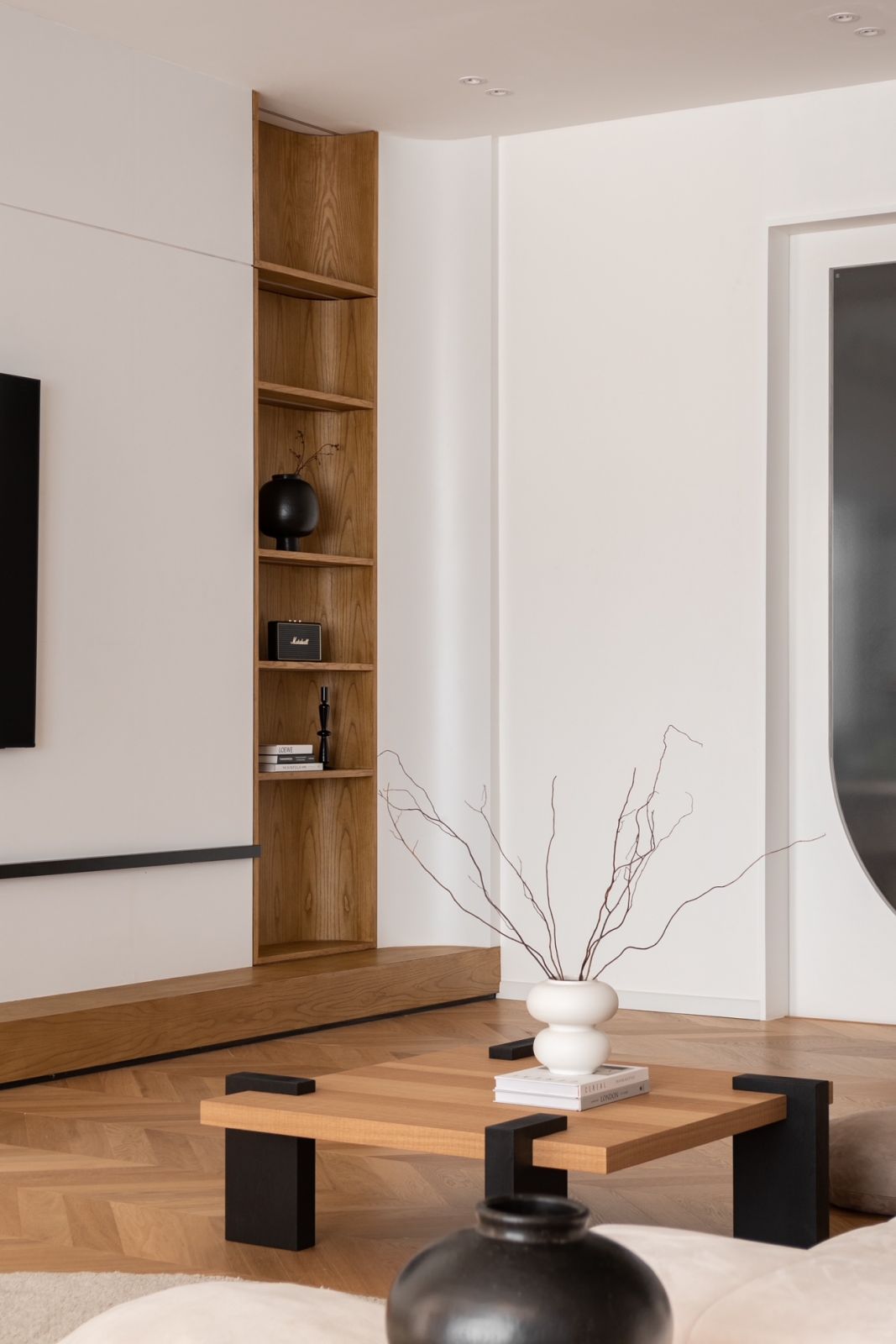 Wooden accents were matched with white laminate