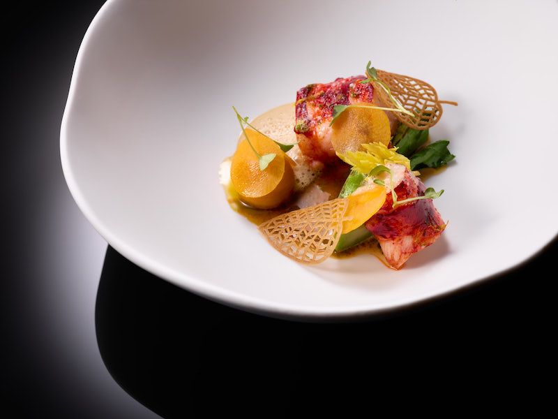 Blue lobster, choi sum, Fujian sauce