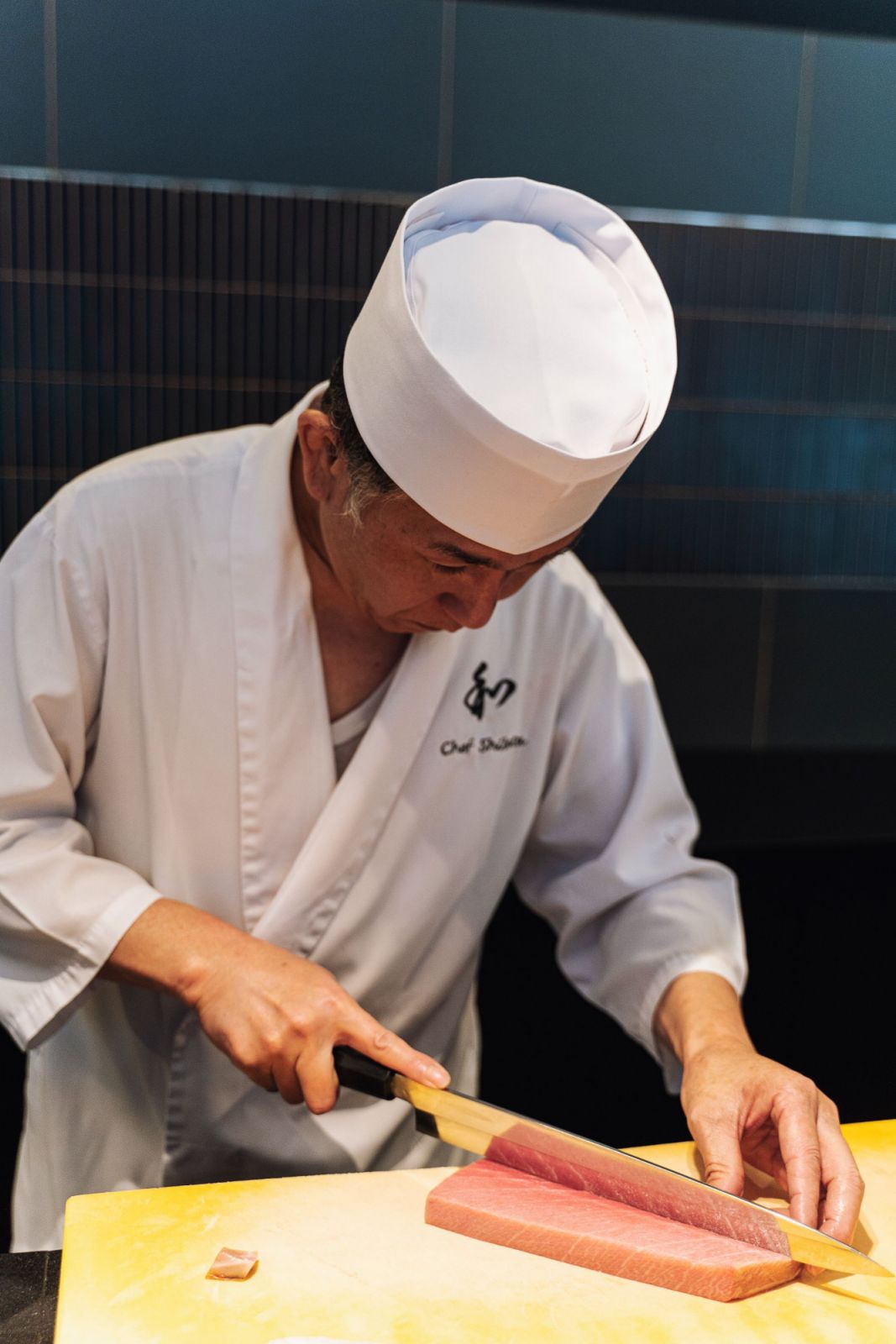 Prepping chu-toro for dinner service