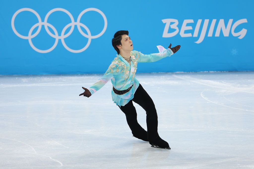 BEIJING, CHINA - FEBRUARY 10:  Yuzuru Hanyu of Team Japan skates during the Men Single Skating Free Skating on day six of the Beijing 2022 Winter Olympic Games at Capital Indoor Stadium on February 10, 2022 in Beijing, China.  (Photo by Lintao Zhang/Getty Images)