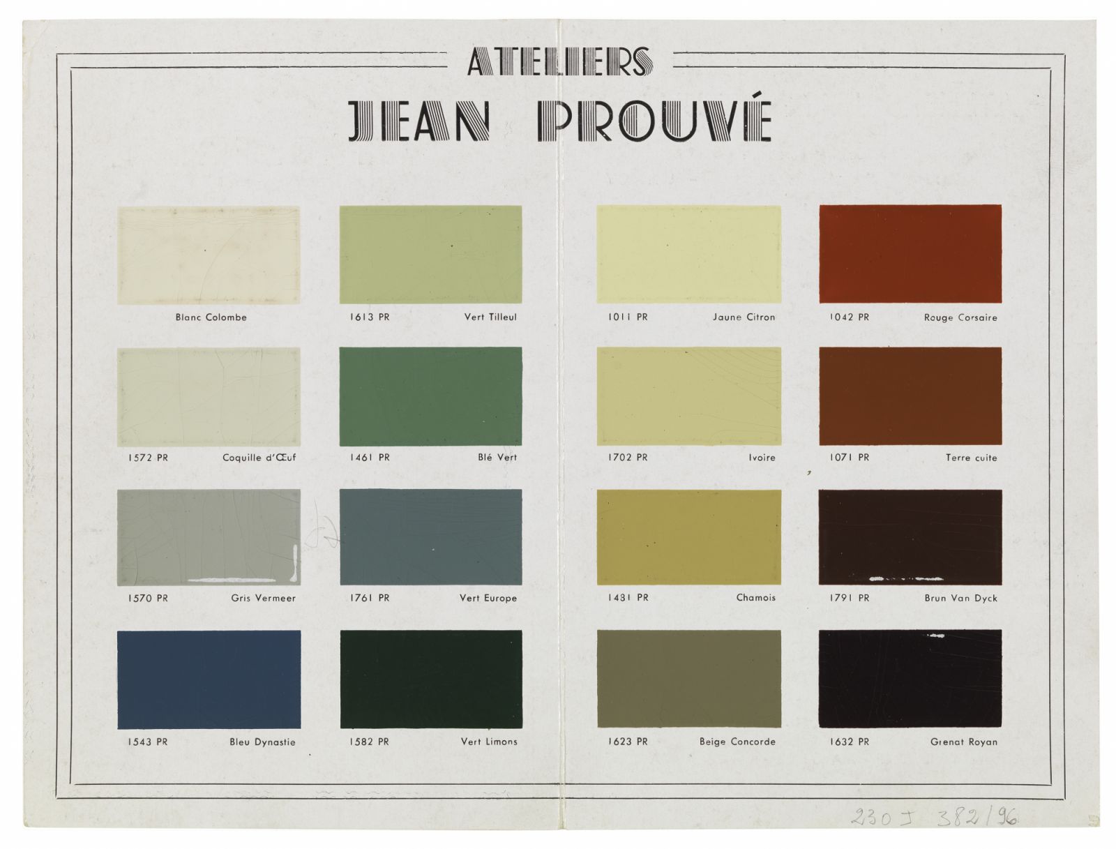 Ateliers Jean Prouvé colour scale, 1951. / Ateliers Jean Prouvé, Nuancier, non daté [1951], Centre Pompidou, Mnam-Cci, AM 2006-2-234