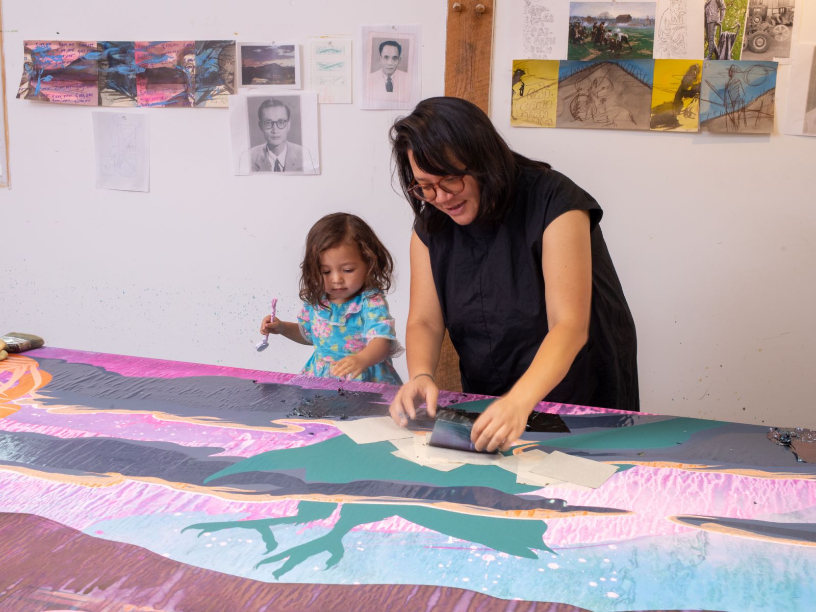 Tammy Nguyen and her daughter in the artist's studio (Photo: Shaun Pierson)