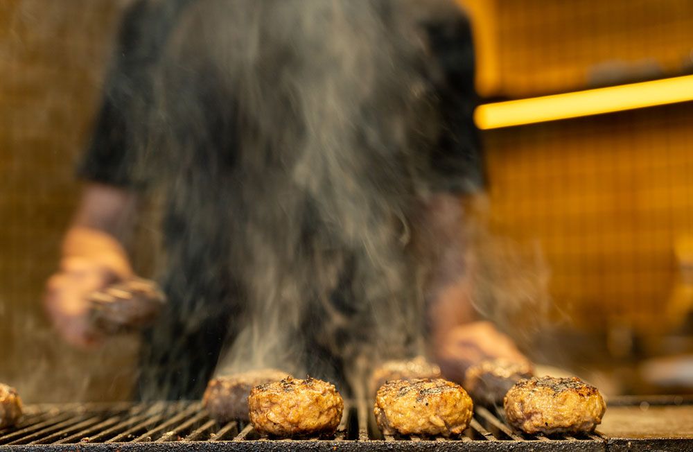 Wagyu patties grilled over binchotan
