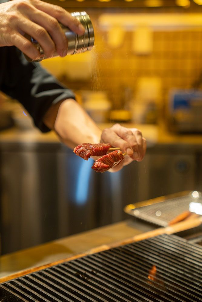 Skewer lightly seasoned with salt before grilling