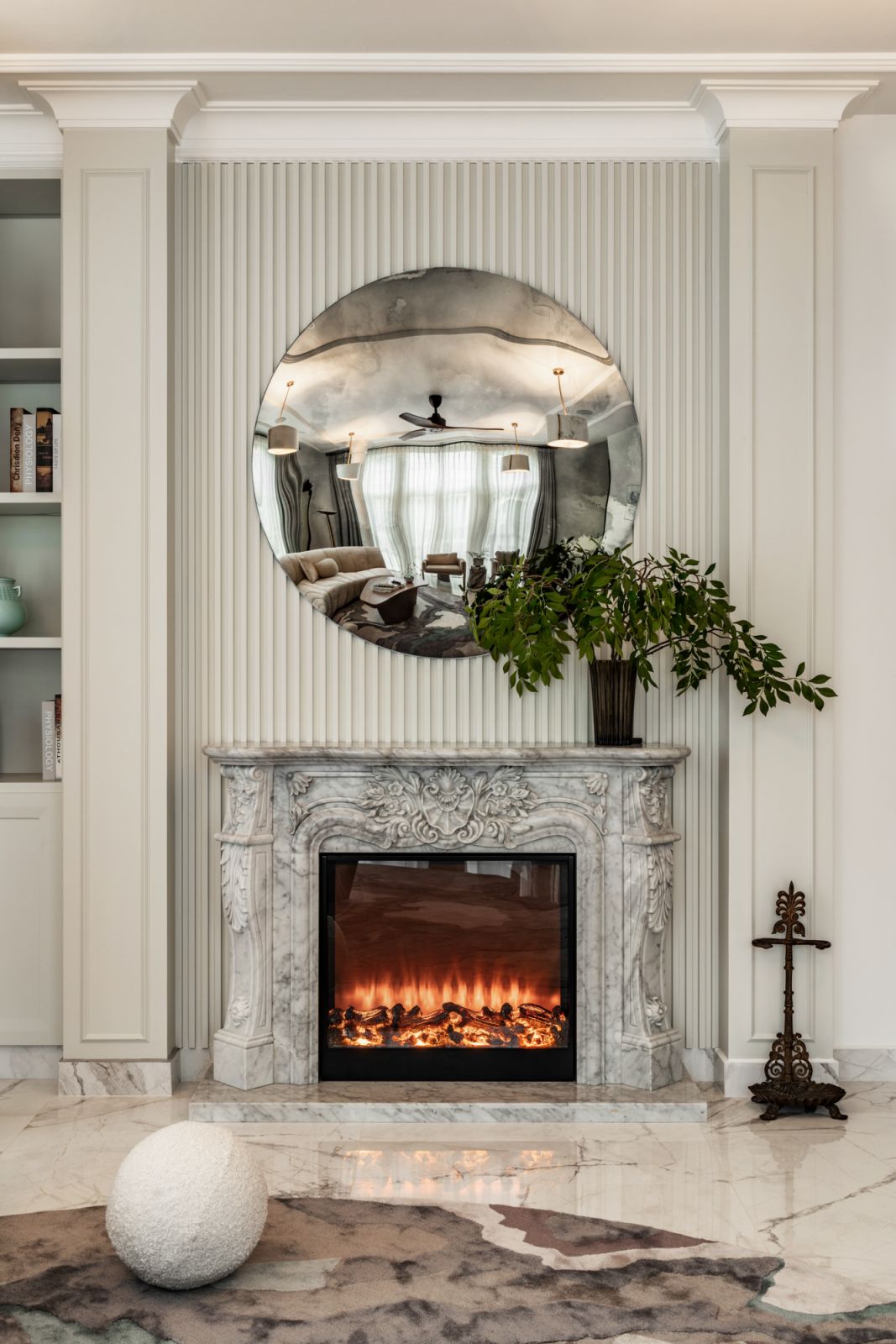 The stately architectural features were kept in a neutral palette